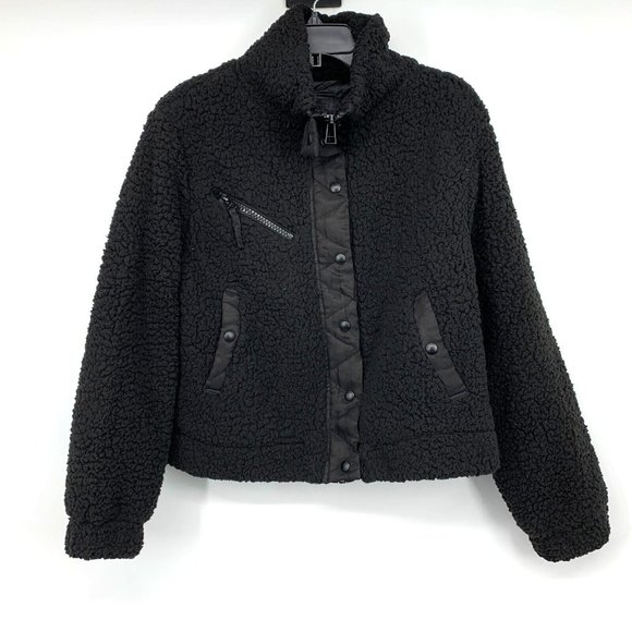 Blank NYC Jacket Black High Collar Sherpa SOFT Button Snap - Picture 6 of 11